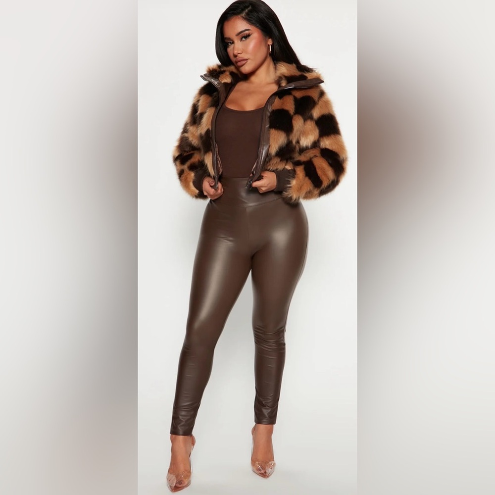 NWT Fashion Nova Always Around Faux Leather Legging - Chocolate